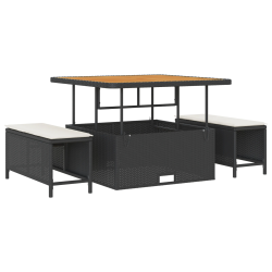 vidaXL Dārza dīvānu komplekts ar spilvenu 9 pcs Melna un krēmkrāsas