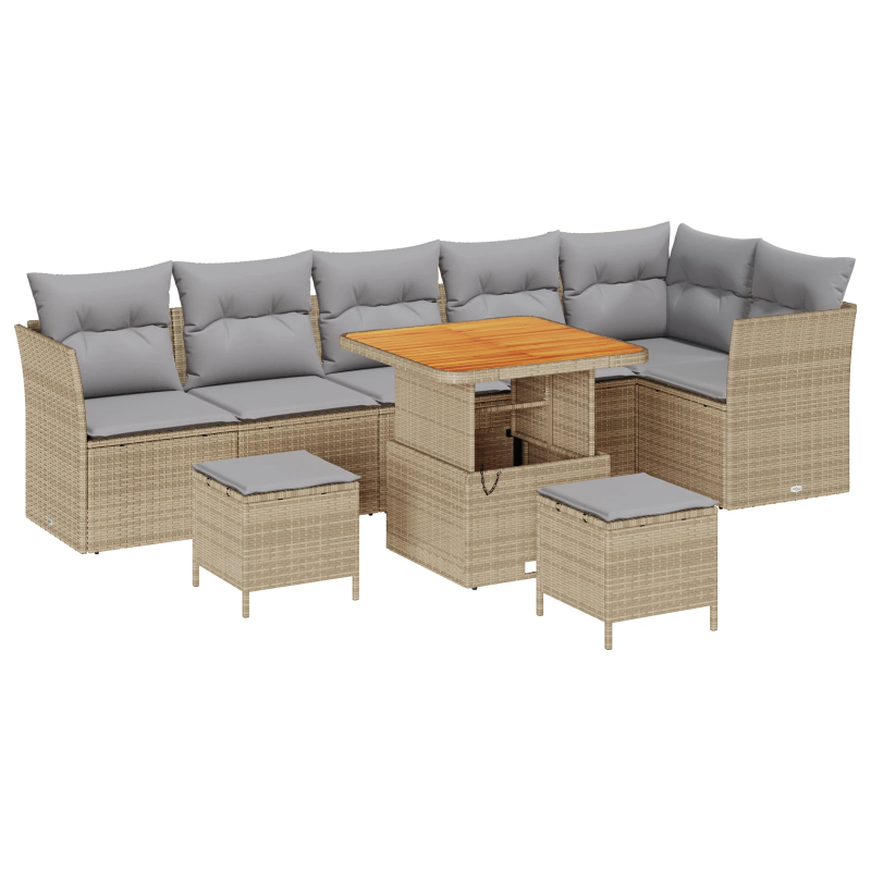 vidaXL Dārza dīvānu komplekts ar spilvenu 9 pcs bēša un gaiši pelēka