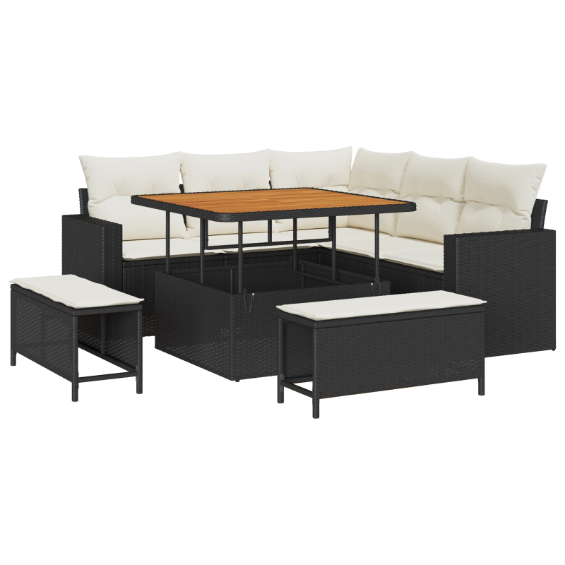 vidaXL Dārza dīvānu komplekts ar spilvenu 8 pcs Melna un krēmkrāsas