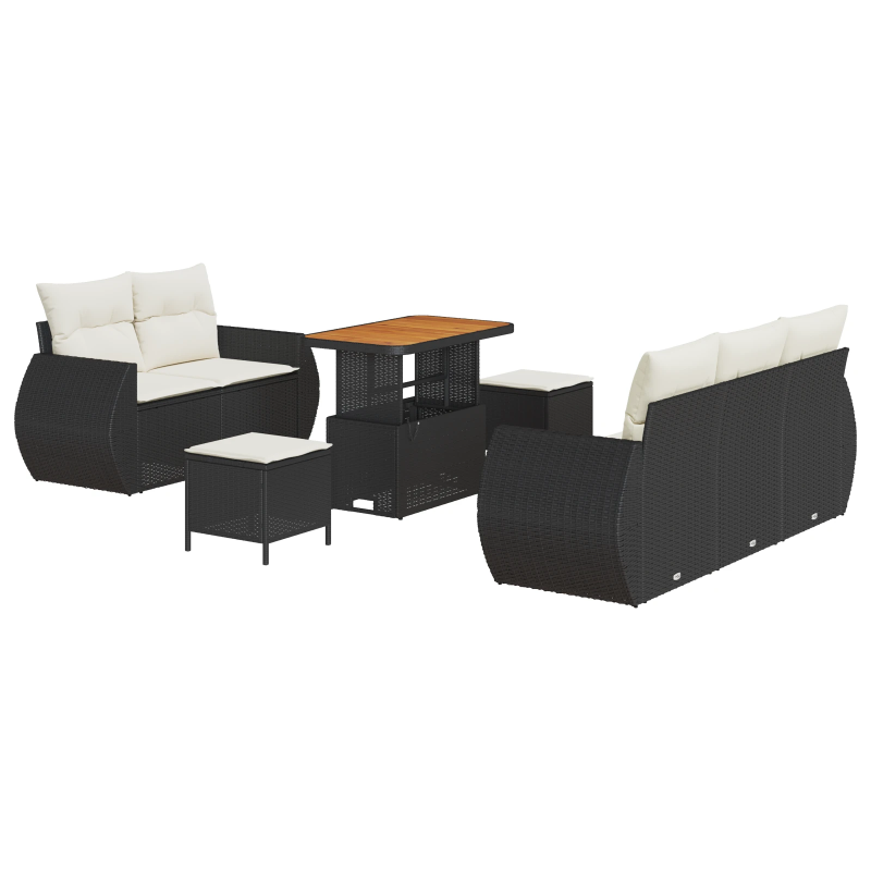 vidaXL Dārza dīvānu komplekts 8 pcs Melns un Krēmkrāsa poliratāns