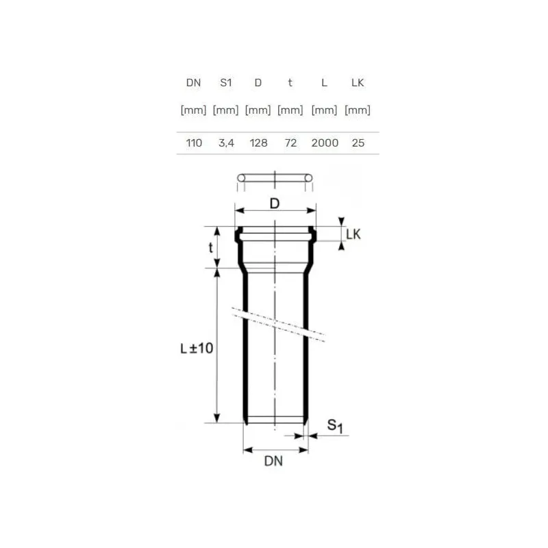 Caurule iekštelpu kanalizācijas sistēmai ar zemu trokšņu līmeni Magnaplast, Ultra dB, PP, 110 mm, 2 m