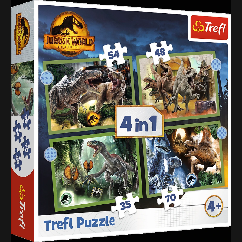 TREFL JURASSIC WORD Pužļu komplekts 4in1, 35+48+54+70 gab.