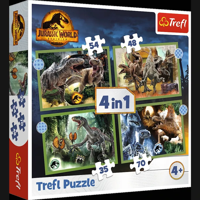 TREFL JURASSIC WORD Pužļu komplekts 4in1, 35+48+54+70 gab.
