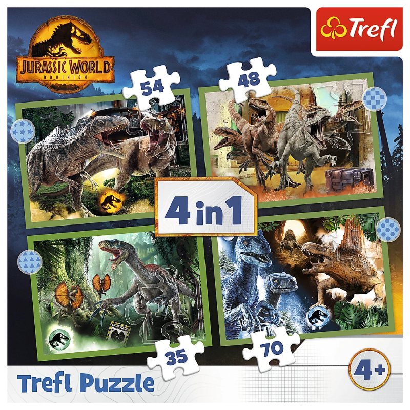TREFL JURASSIC WORD Pužļu komplekts 4in1, 35+48+54+70 gab.