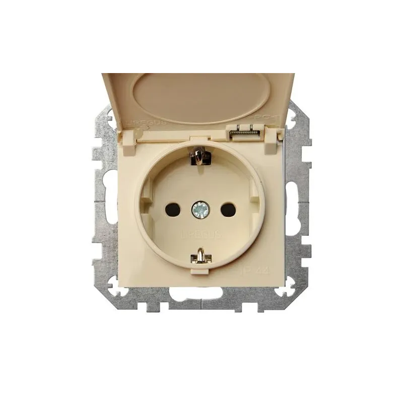 Kontaktligzda Liregus Epsilon ĮKL16-208-01 E-S, Iezemēta rozete, IP44, bēša krās.