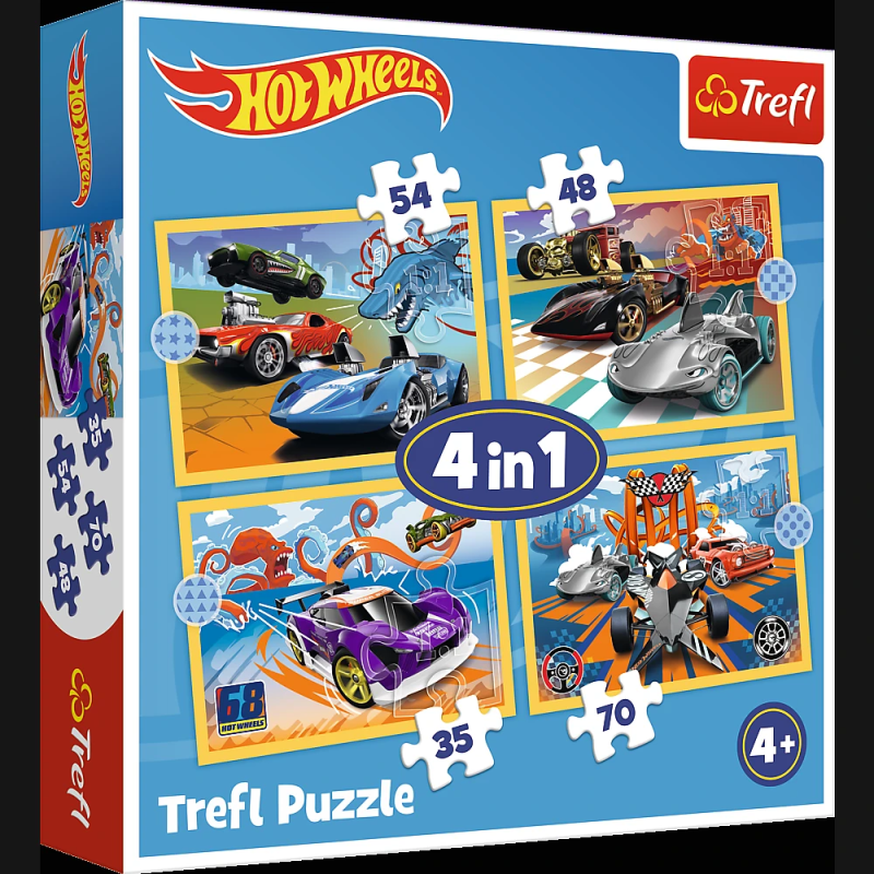 TREFL HOT WHEELS Pužļu komplekts 4 in 1