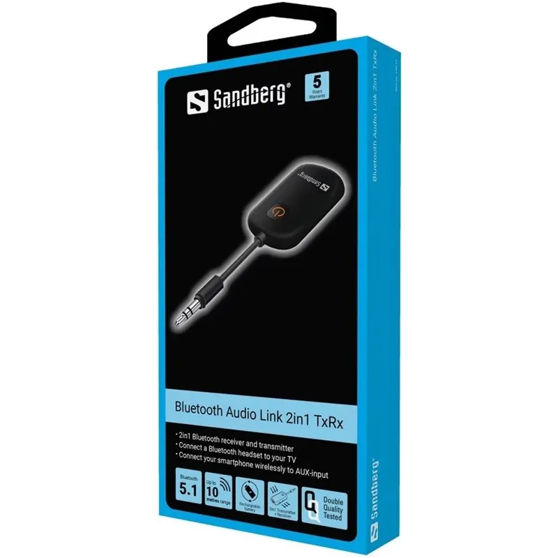 Bluetooth siųstuvas Sandberg Bluetooth Audio Link 2in1 TxRx 450-12 3.5 mm, Bluetooth, juoda sp.