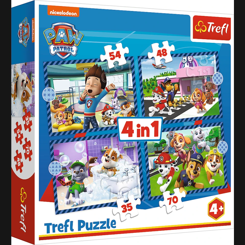 TREFL PAW PATROL Pužļu komplekts 4 in 1 Ķepa Patruļa