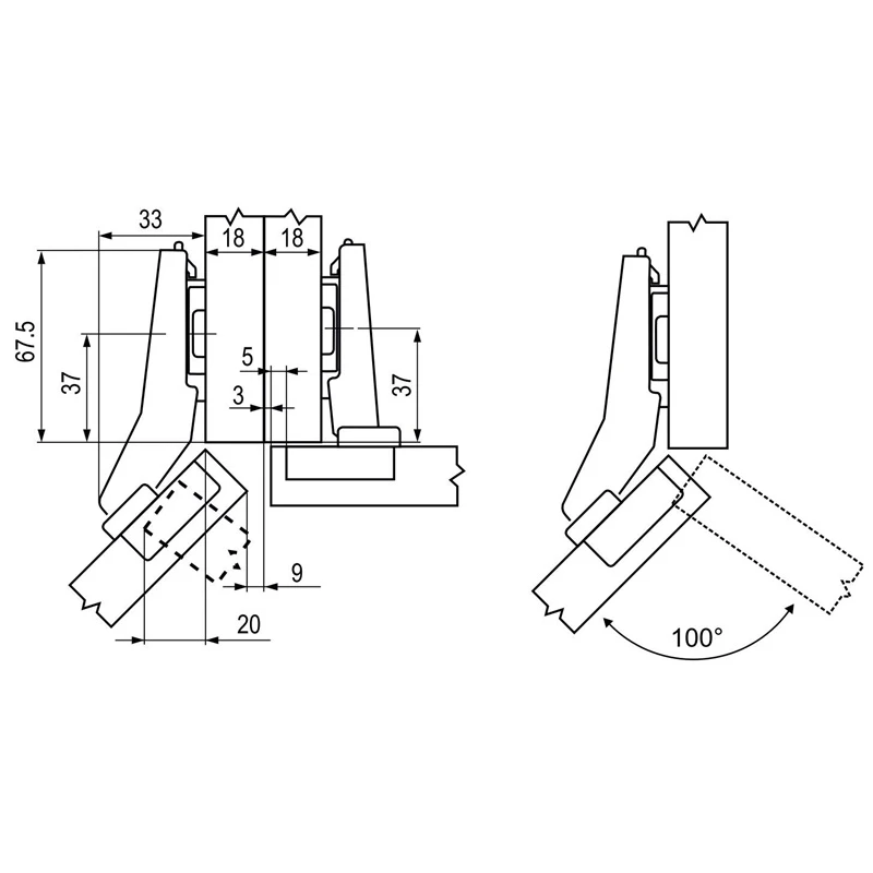 Vira mēbeļu stūra 45o d35 100o h 0