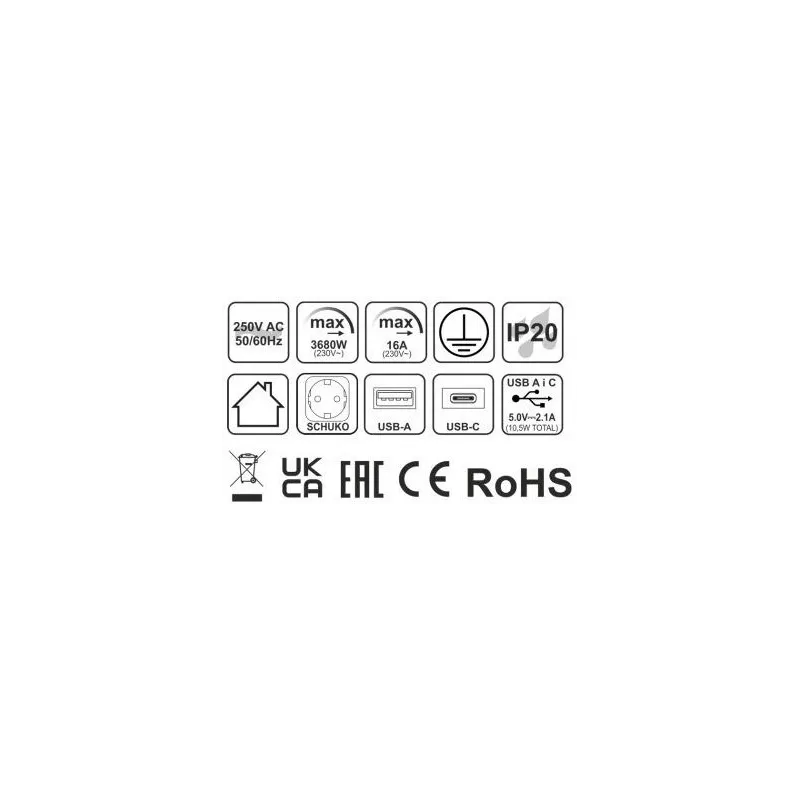 Iebūvēts pagarinātājs Design Light, 3 x 1,5 mm², 3 m, 2 ligzdas, 2USB