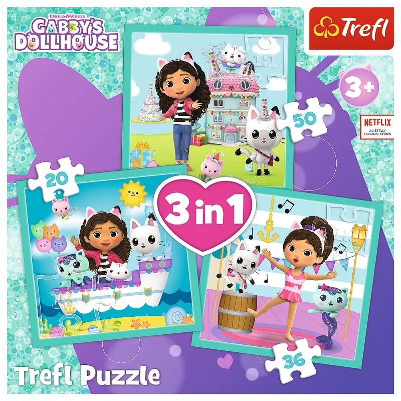 TREFL GABBY´S DOLLHOUSE Pužļu komplekts 3in1