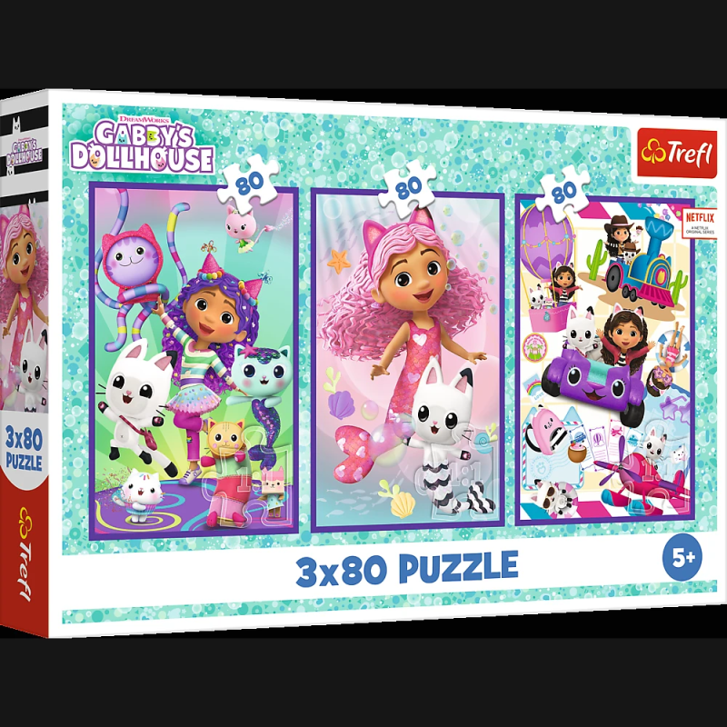 TREFL GABBY´S DOLLHOUSE Pužļu komplekts, 3x80 gab.