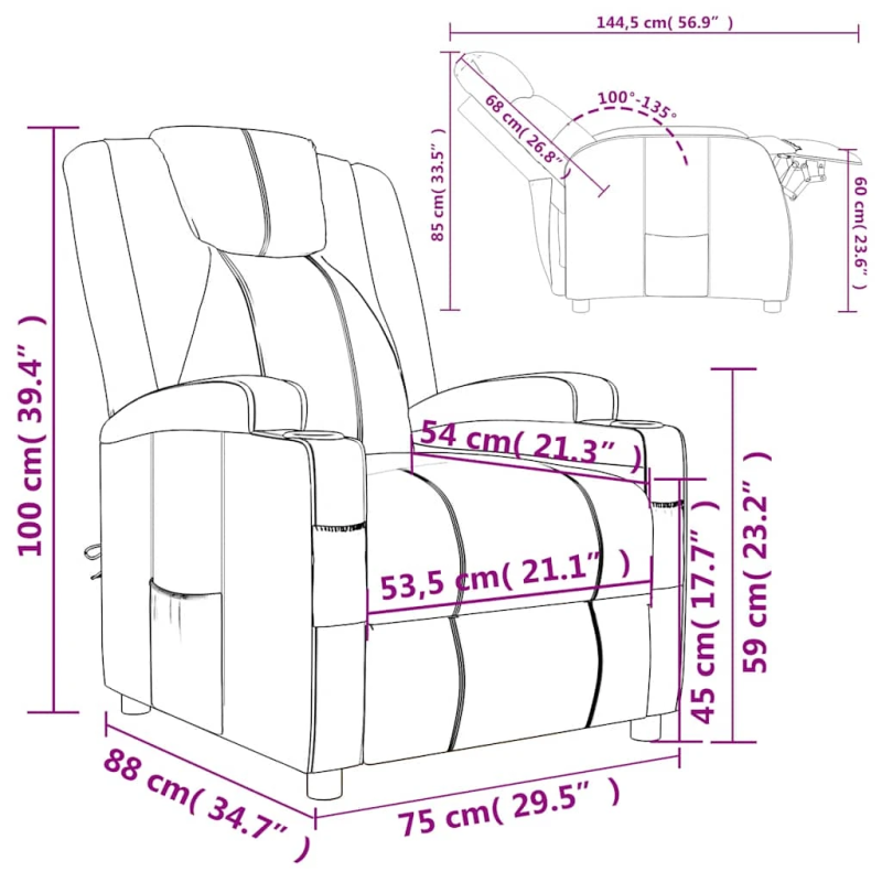 vidaXL atpūtas krēsls, atgāžams, krēmbalta mākslīgā āda
