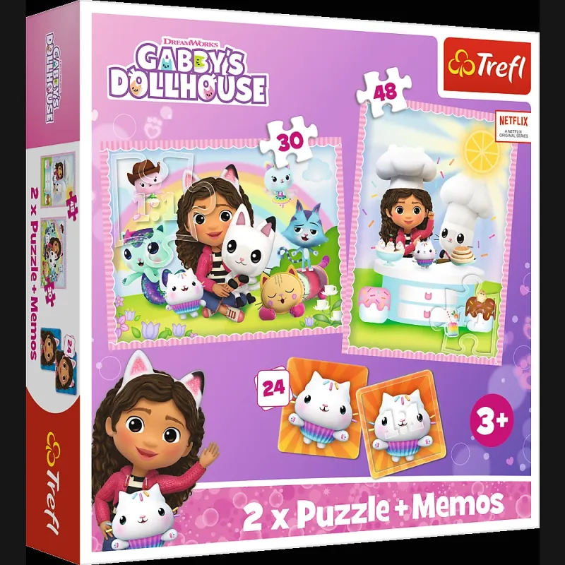 TREFL GABBY´S DOLLHOUSE Puzles komplekts 30 gab + 48 gab + 24 memo