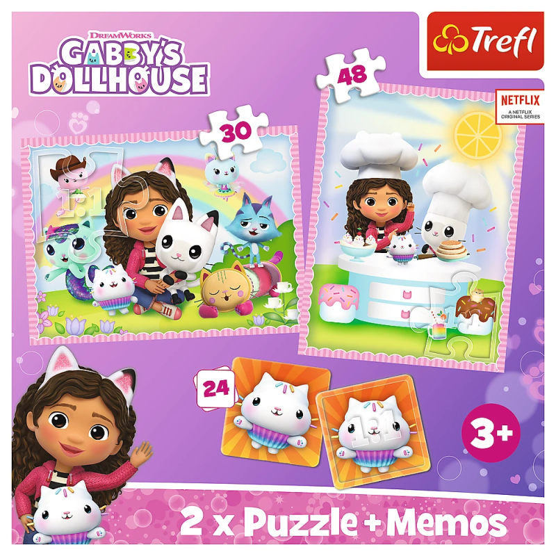 TREFL GABBY´S DOLLHOUSE Puzles komplekts 30 gab + 48 gab + 24 memo