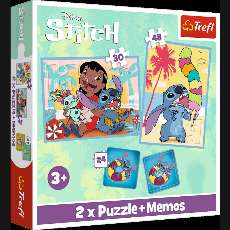 TREFL DISNEY STITCH Puzles komplekts 30 gab + 48 gab + 24 memo
