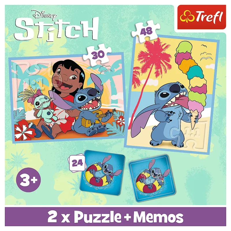 TREFL DISNEY STITCH Puzles komplekts 30 gab + 48 gab + 24 memo