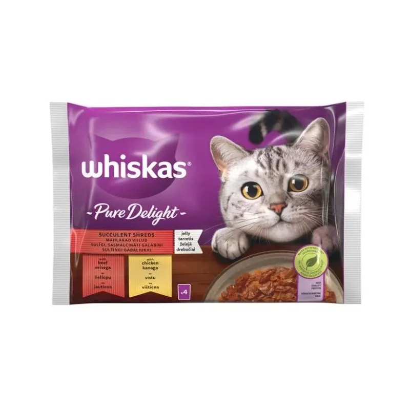 Šlapias kačių maistas Whiskas, mėsa, 0.085 kg x 4 vnt.