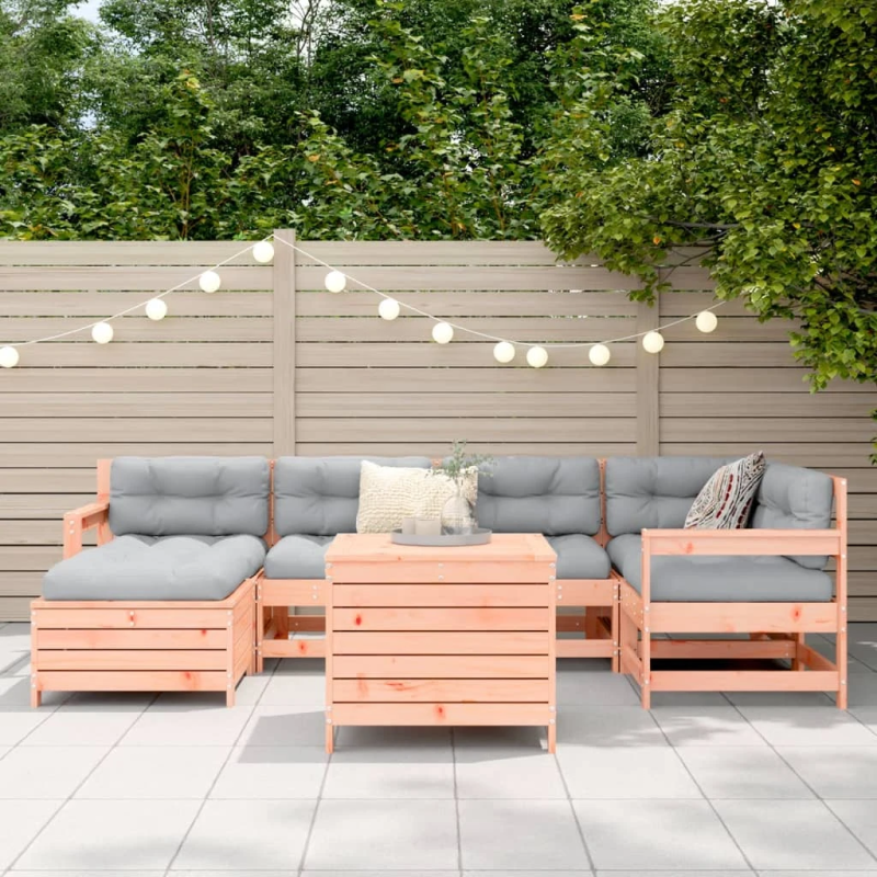 vidaXL 7-daļīgs dārza dīvānu komplekts, egles masīvkoks