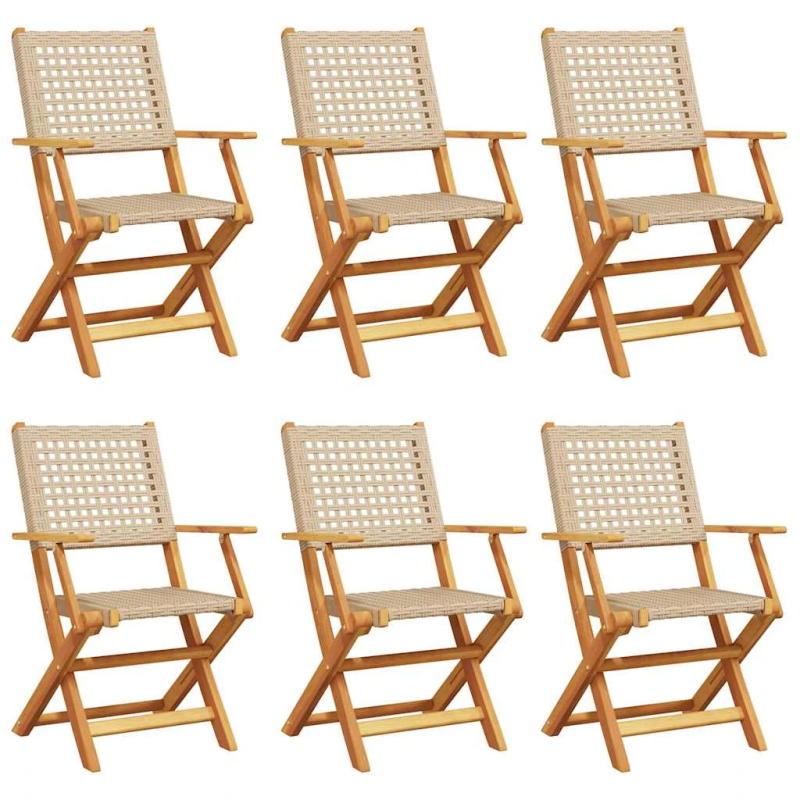 vidaXL saliekami dārza krēsli, 6 gab., bēša PE rotangpalma, koks