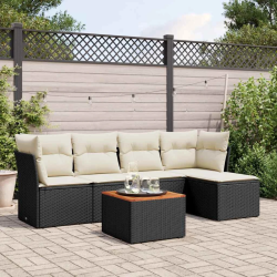 vidaXL 6-daļīgs dārza dīvāna komplekts, matrači, melna PE rotanpalma