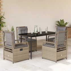 vidaXL 5-daļīgs dārza mēbeļu komplekts, matrači, bēša PE rotangpalma