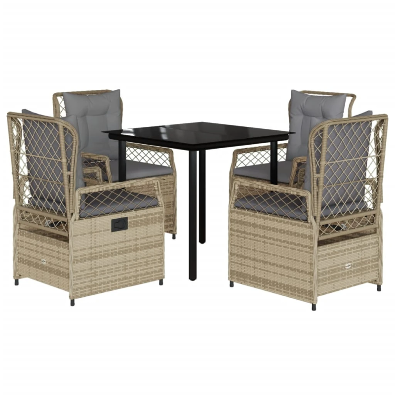 vidaXL 5-daļīgs dārza mēbeļu komplekts, matrači, bēša PE rotangpalma