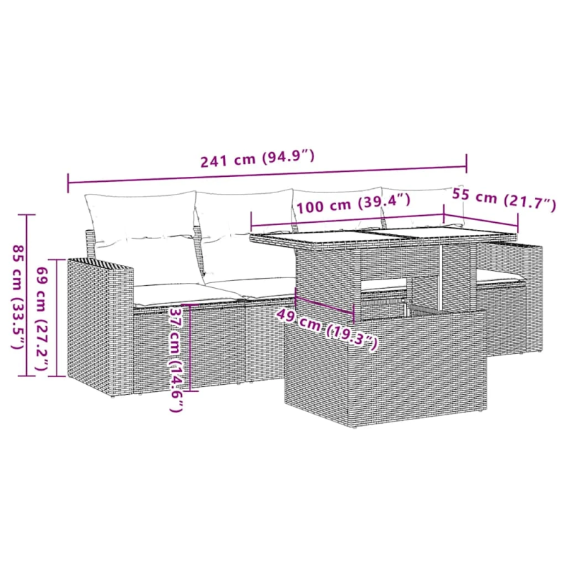 vidaXL 5-daļīgs dārza dīvāna komplekts, matrači, bēša PE rotangpalma
