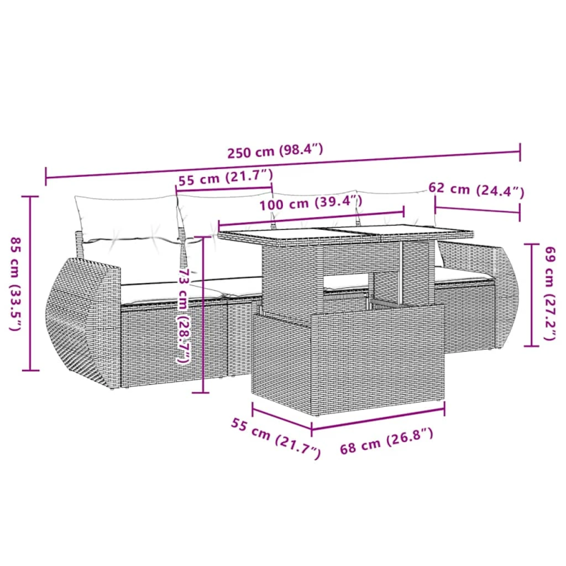 vidaXL 5-daļīgs dārza dīvāna komplekts, matrači, bēša PE rotangpalma