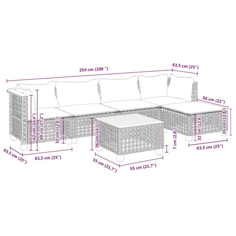 vidaXL 6-daļīgs dārza dīvāna komplekts, matrači, bēša PE rotangpalma