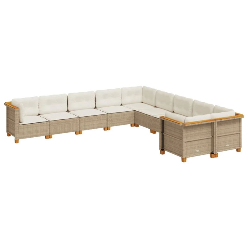 vidaXL 10-daļīgs dārza dīvāna komplekts, matrači, bēša PE rotangpalma