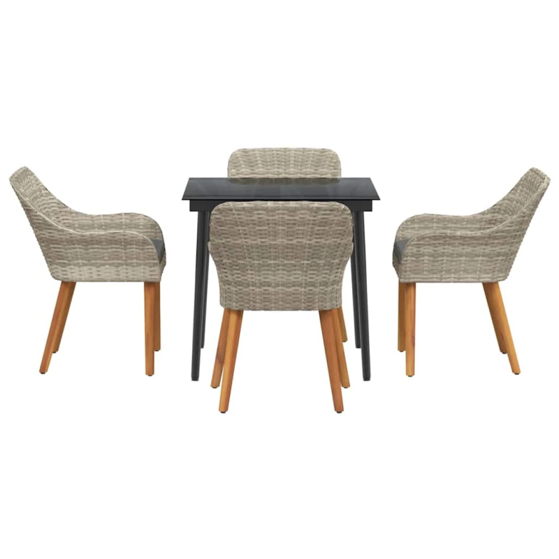 vidaXL Dārza ēdamgalds ar spilvenu 5 pcs Gaiši pelēks poliratāns