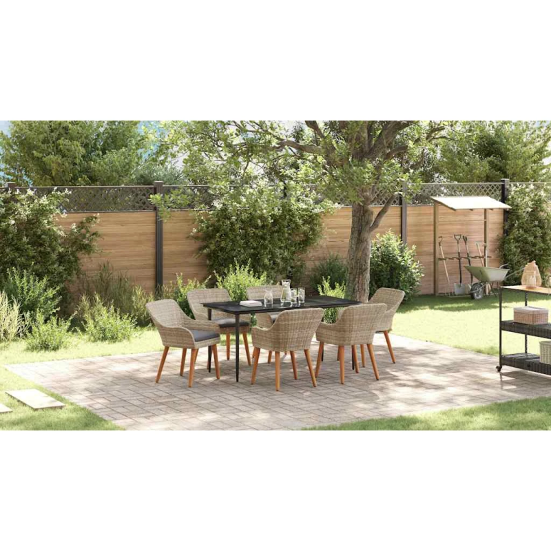 vidaXL Dārza ēdamgalds ar spilvenu 7 pcs Gaiši pelēks poliratāns