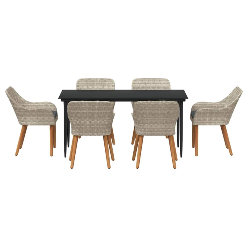 vidaXL Dārza ēdamgalds ar spilvenu 7 pcs Gaiši pelēks poliratāns