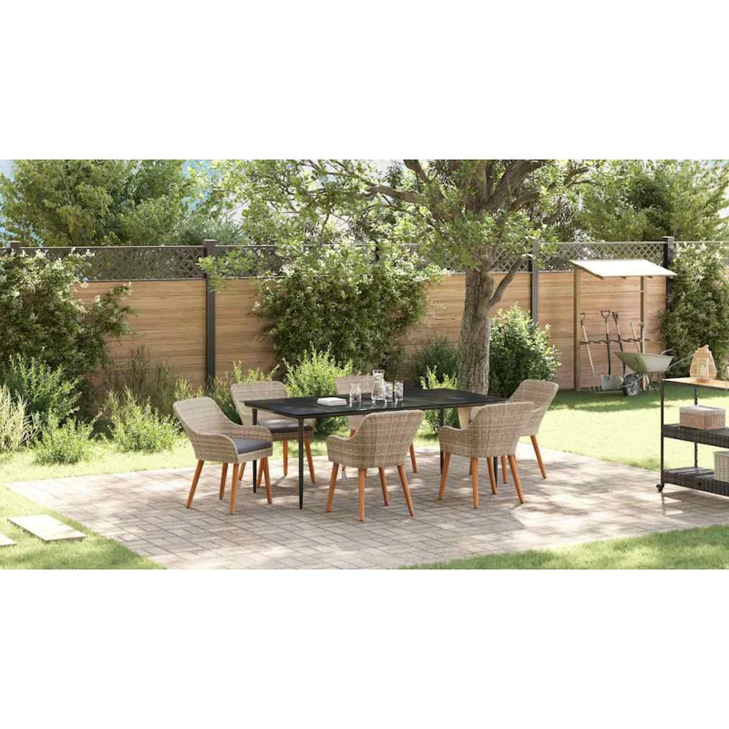 vidaXL Dārza ēdamgalds ar spilvenu 7 pcs Gaiši pelēks poliratāns