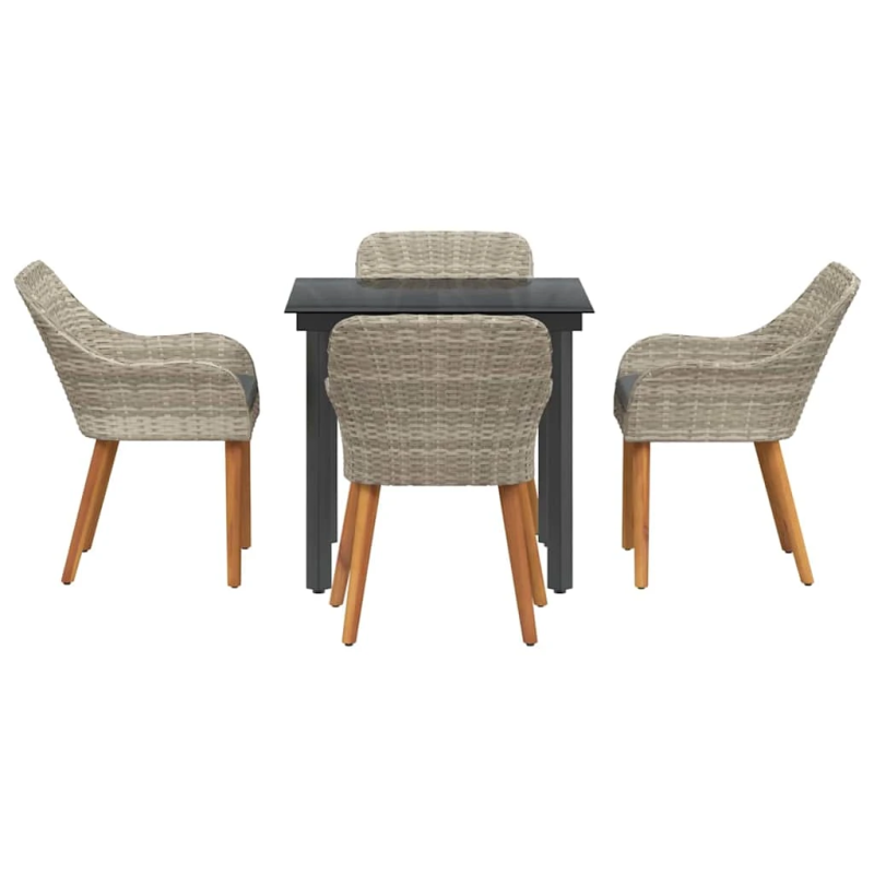 vidaXL Dārza ēdamgalds ar spilvenu 5 pcs Gaiši pelēks poliratāns