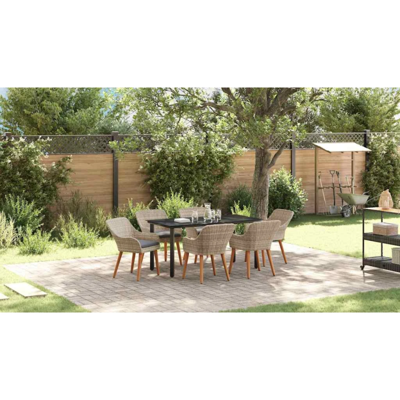 vidaXL Dārza ēdamgalds ar spilvenu 7 pcs Gaiši pelēks poliratāns