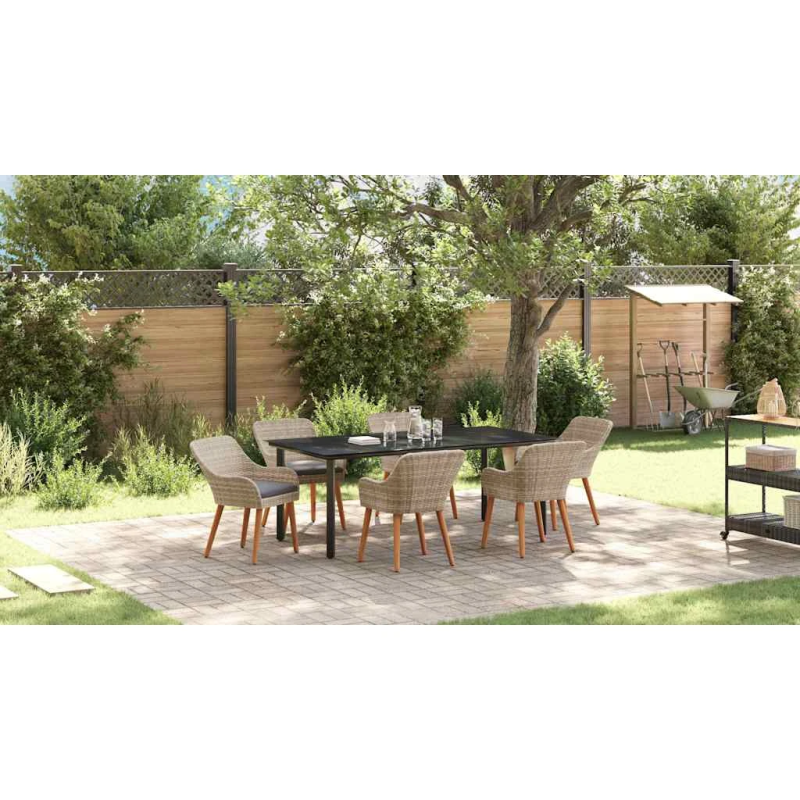 vidaXL Dārza ēdamgalds ar spilvenu 7 pcs Gaiši pelēks poliratāns