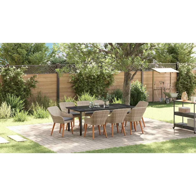 vidaXL Dārza ēdamgalds ar spilvenu 9 pcs Gaiši pelēks poliratāns