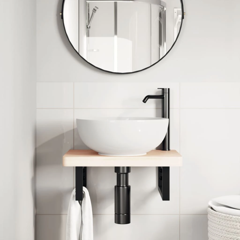 vidaXL plauktu kronšteini izlietnei, 2 gb., melns, taisnstūra, tērauds