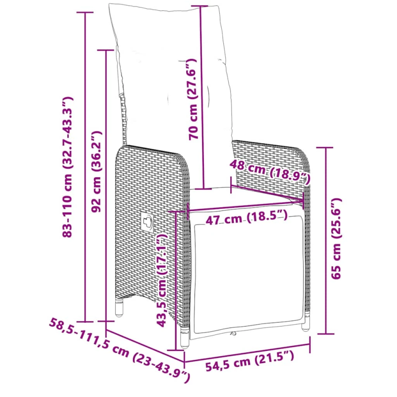 vidaXL 5-daļīgs bistro mēbeļu komplekts, matrači, pelēks PE