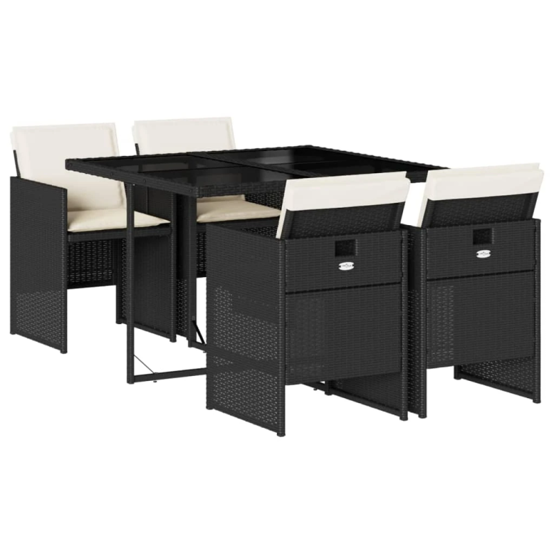 vidaXL 5-daļīgs dārza mēbeļu komplekts, matrači, melna PE rotangpalma