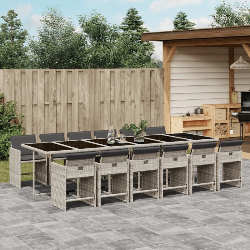 vidaXL 13-daļīgs dārza mēbeļu komplekts ar matračiem, gaiši pelēka PE