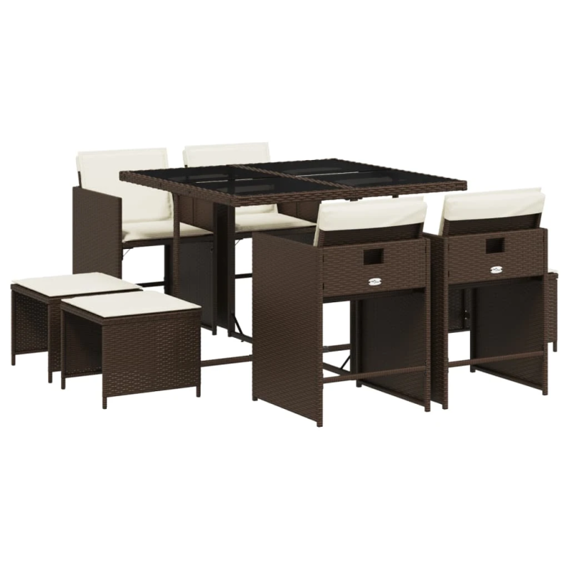 vidaXL 9-daļīgs dārza mēbeļu komplekts, matrači, brūna PE rotangpalma