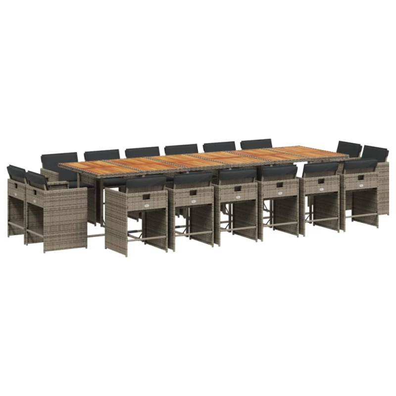 vidaXL 17-daļīgs dārza mēbeļu komplekts ar matračiem, pelēks PE