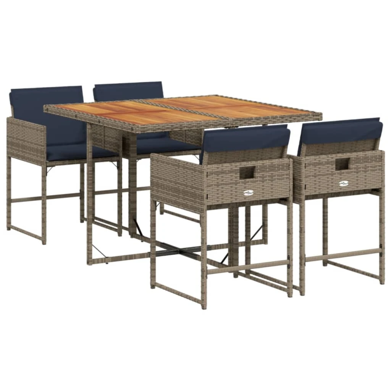 vidaXL 5-daļīgs dārza mēbeļu komplekts, matrači, pelēka PE rotangpalma