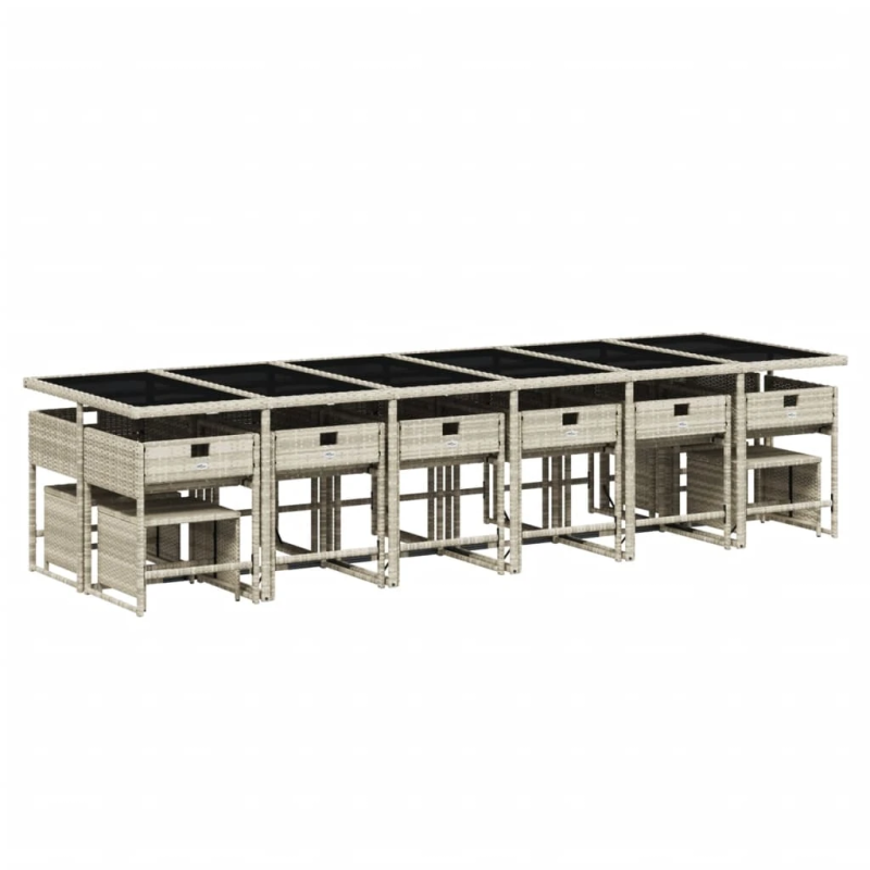 vidaXL 17-daļīgs dārza mēbeļu komplekts ar matračiem, gaiši pelēka PE