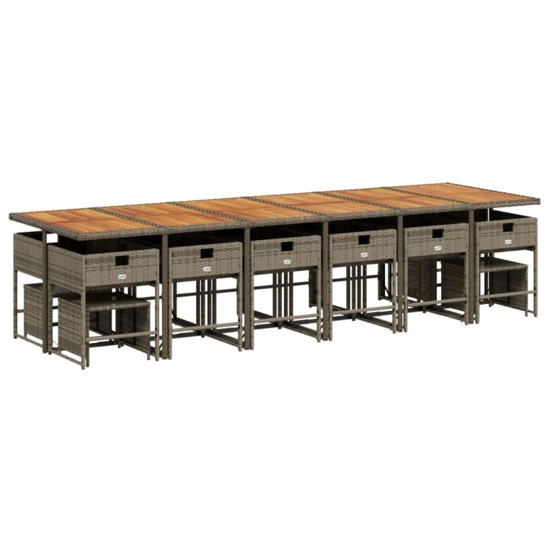 vidaXL 17-daļīgs dārza mēbeļu komplekts ar matračiem, pelēks PE