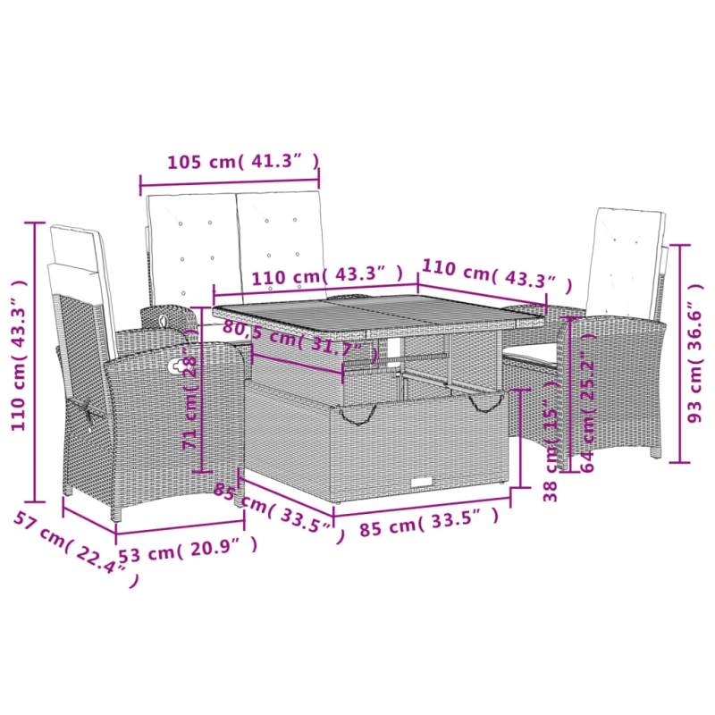 vidaXL 4-daļīgs dārza mēbeļu komplekts, matrači, bēša PE rotangpalma