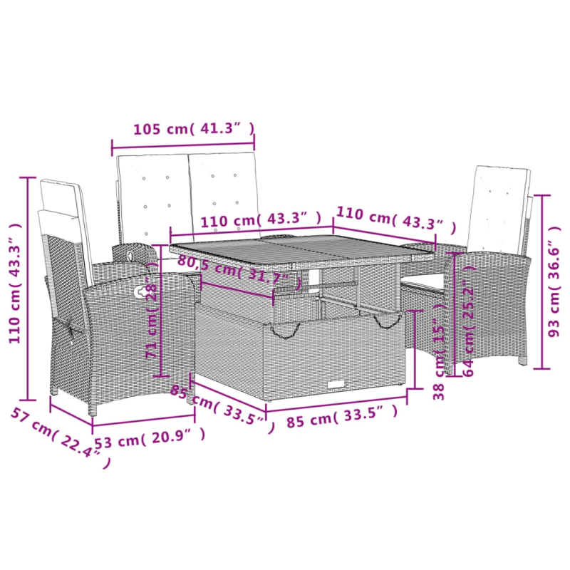 vidaXL 4-daļīgs dārza mēbeļu komplekts, matrači, bēša PE rotangpalma